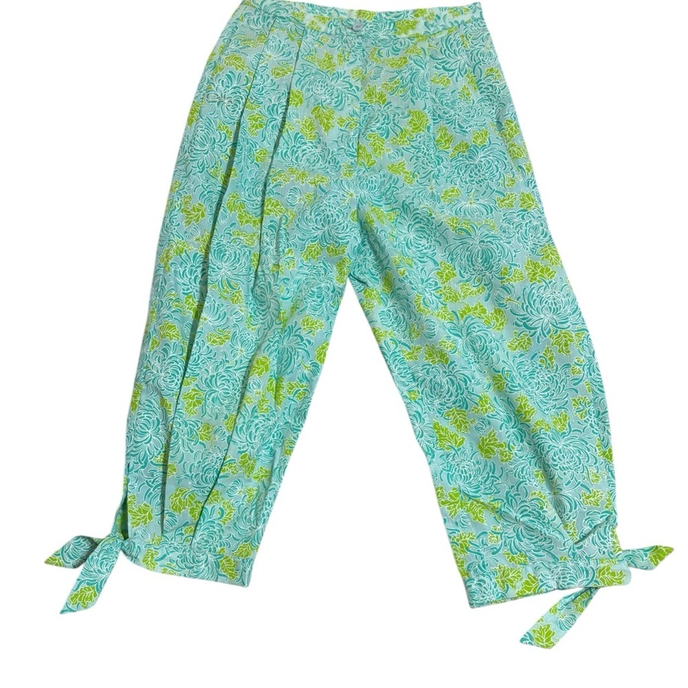 Vintage Lilly Pulitzer Capri Pants Aqua/Lime Chrysanthemum **RARE PRINT**